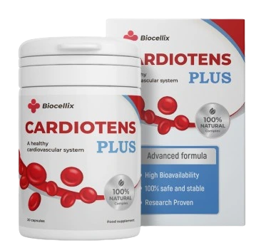 Frasco Cardiotens Plus 20 cápsulas — Hoja de Olivo, Espino Blanco, Ajo Negro, Remolacha, CoQ10 y Potasio para apoyo cardiovascular en Guatemala